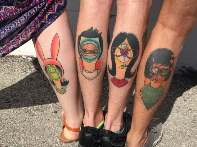 tattoo, Bobs Burgers Group of friends with tattoos from the tv-series bobs burgers