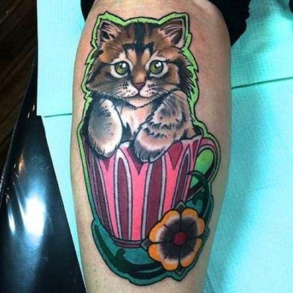 tattoo, Cat In A Glass a Cat in a glass