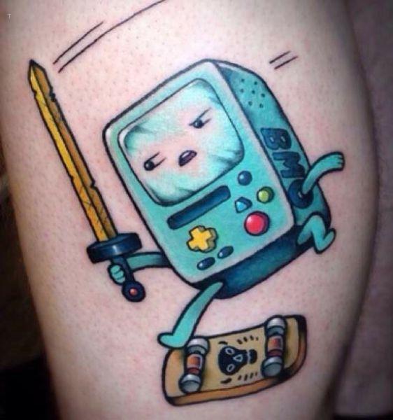 tattoo, Gameboy Skateboarding gameboy with a sword, how did they come up with the idea?