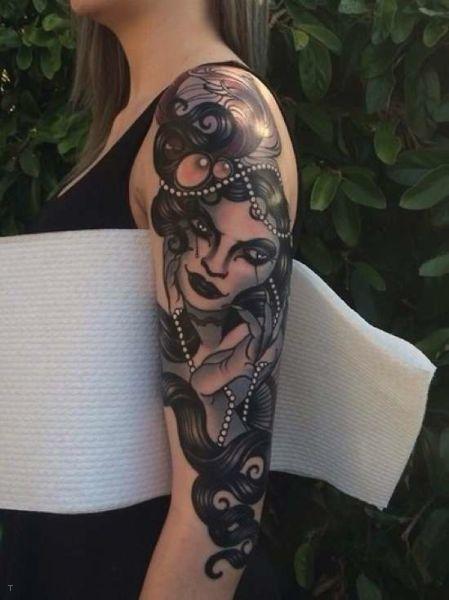 tattoo, Lady Sleeve A lady with long hair, as an arm sleeve tattoo