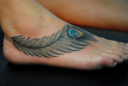 tattoo, Peacock Feather Nice realistic peacock feather on a foot