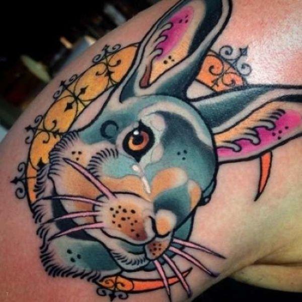 tattoo, Rabbit Rabbit, with a moon in the background