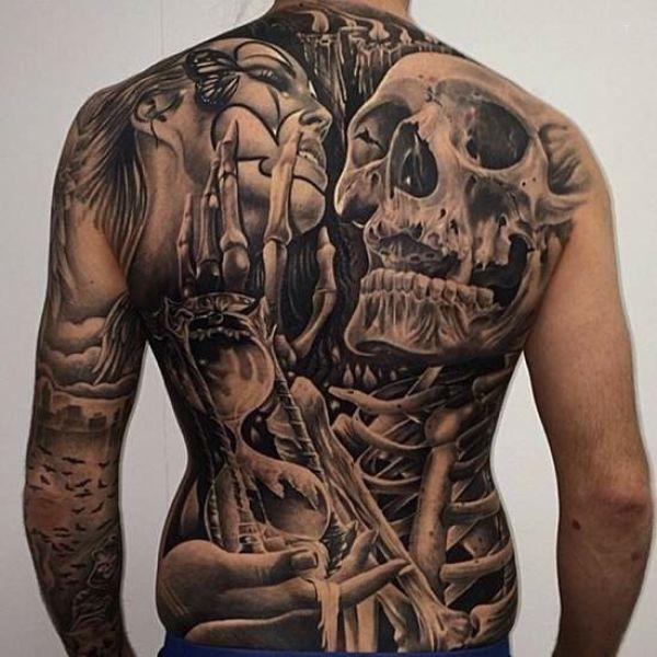 tattoo, Skeleton And A Lady Huge back piece, of a skeleton and a lady